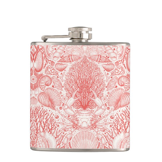 Beach treasures in coral red flask (Front)