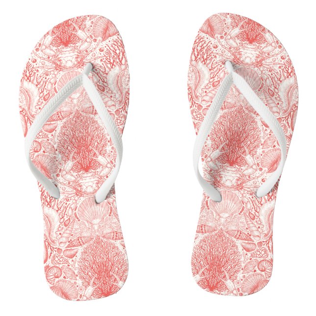 Beach treasures in coral red flip flops (Footbed)