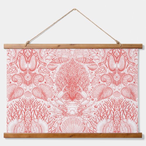 Beach treasures in coral red hanging tapestry