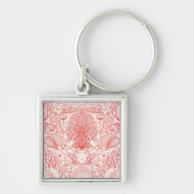 Beach treasures in coral red keychain (Front)