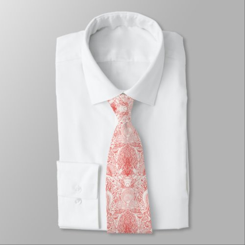 Beach treasures in coral red neck tie