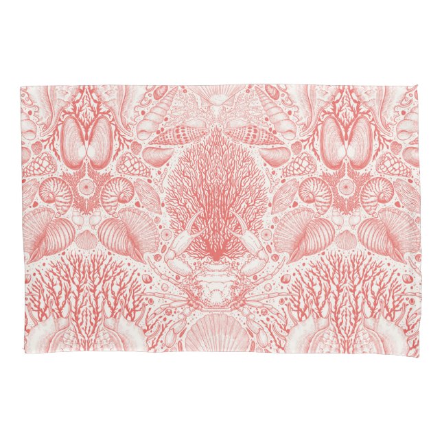 Beach treasures in coral red pillow case (Front-Left)
