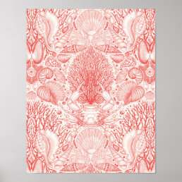 Beach treasures in coral red poster