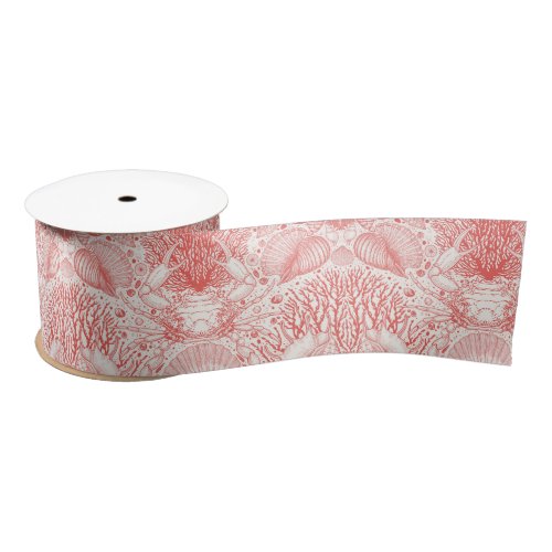 Beach treasures in coral red satin ribbon