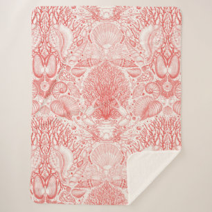 Beach treasures in coral red sherpa blanket