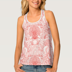 Beach treasures in coral red tank top