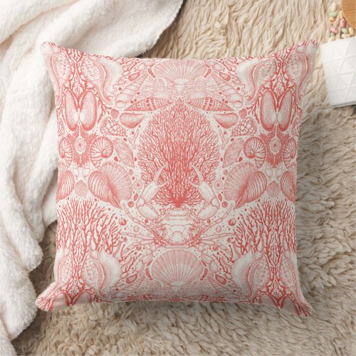 Beach treasures in coral red throw pillow