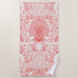 Beach treasures in coral red towel