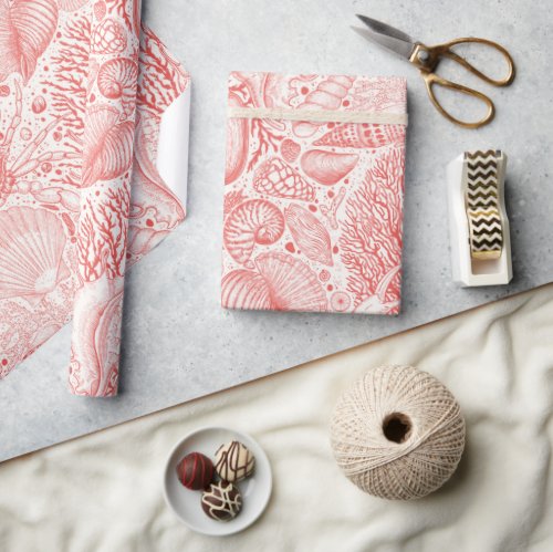 Beach treasures in coral red wrapping paper