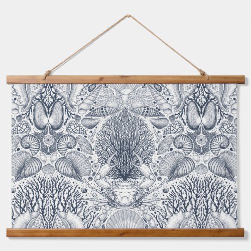 Beach treasures seashells crab corals and seawe hanging tapestry