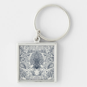 Beach treasures, seashells, crab, corals and seawe keychain
