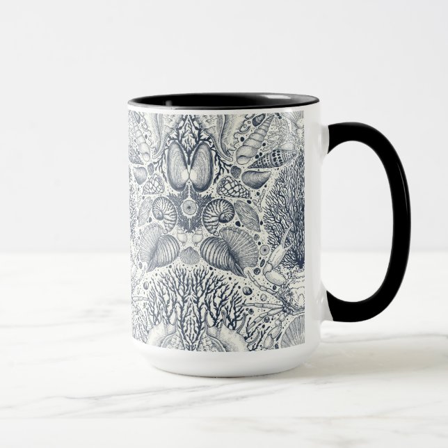 Beach treasures, seashells, crab, corals and seawe mug (Right)