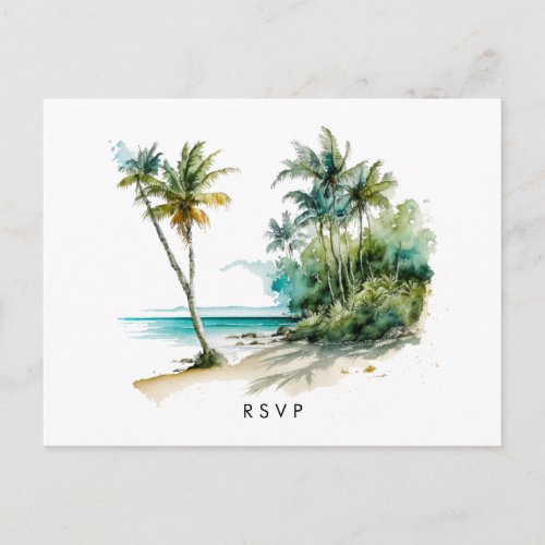 beach tropical aloha wedding rsvp postcard