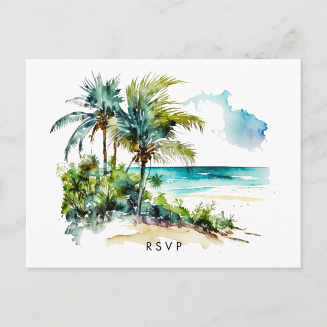 beach tropical aloha wedding rsvp postcard (Front)