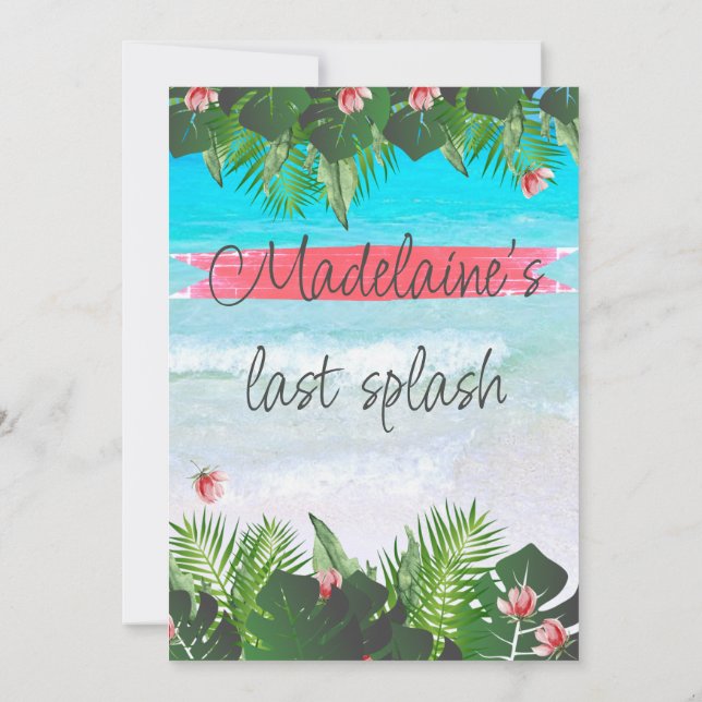 Beach Tropical Bachelorette Green Blue Invitation (Back)