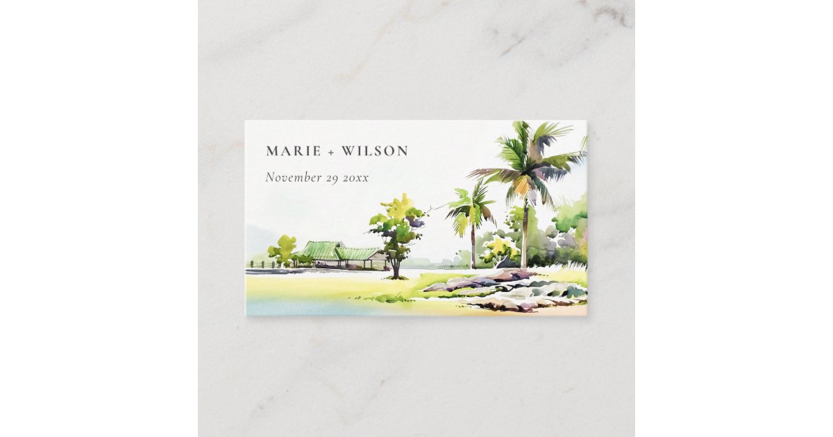 Beach Tropical Coastal Palm Trees Wedding Website Enclosure Card | Zazzle