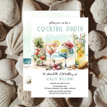 Beach Tropical Cocktails 21st Birthday Party Invitation by holidayhearts at Zazzle