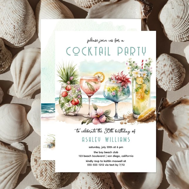 Beach Tropical Cocktails 30th Birthday Party Invitation (Creator Uploaded)