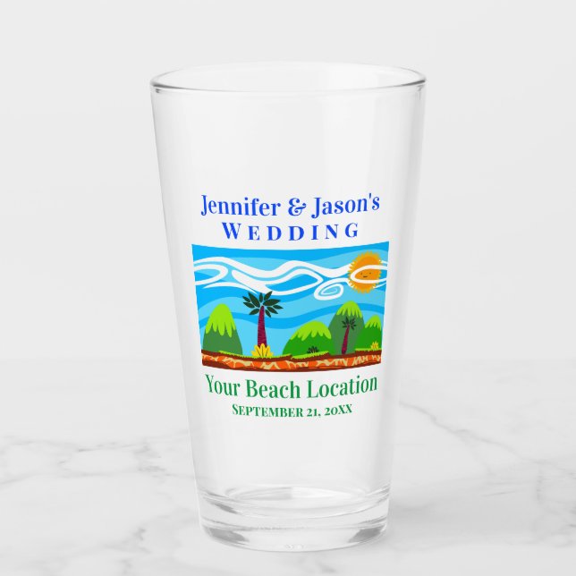 Beach Tropical Destination Wedding Favor Pint Glass (Front)