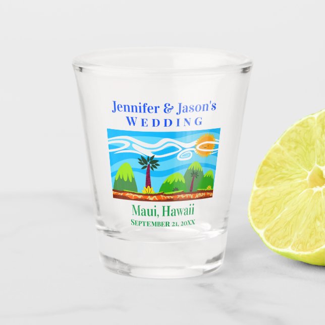 Beach Tropical Destination Wedding Hawaii Favor Shot Glass (Front)