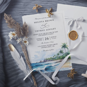 Beach Tropical Elegant Modern QR Code Wedding Invitation