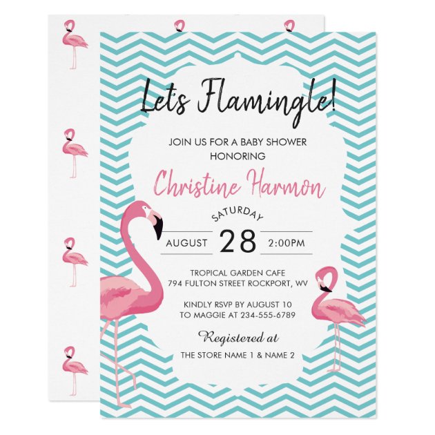 Beach Tropical Flaming Let's Famingle Baby Shower Invitation