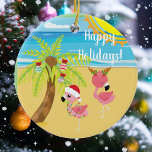 Beach Tropical Flamingo Christmas Holiday Ceramic Ornament<br><div class="desc">This design was created though digital art. It may be personalized in the area provided or customizing by changing the photo or added your own words. Contact me at colorflowcreations@gmail.com if you with to have this design on another product. Purchase my original abstract acrylic painting for sale at www.etsy.com/shop/colorflowart. See...</div>