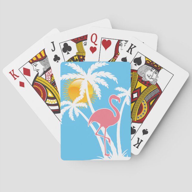 Beach Tropical Flamingo Palm Trees Poker Cards (Back)