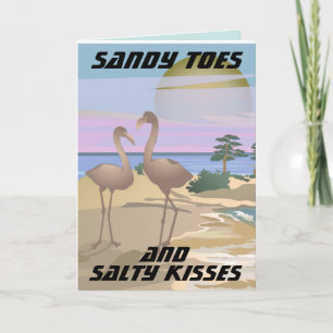 BEACH TROPICAL FLAMINGOS ART BIRTHDAY CARD
