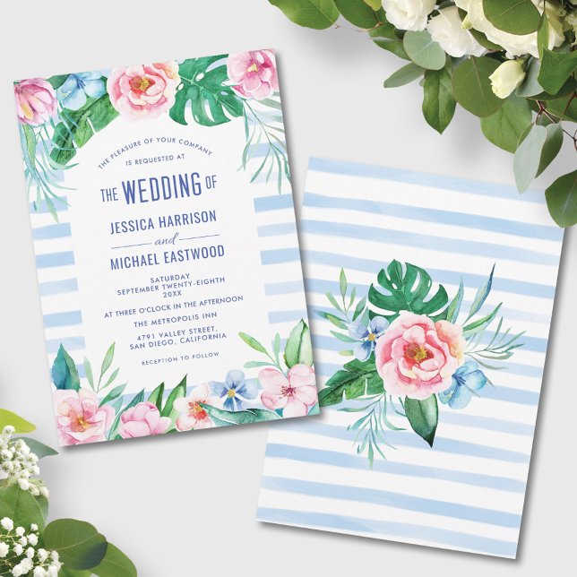 Beach Tropical Floral Hawaiian Colorful Wedding Invitation (Creator Uploaded)