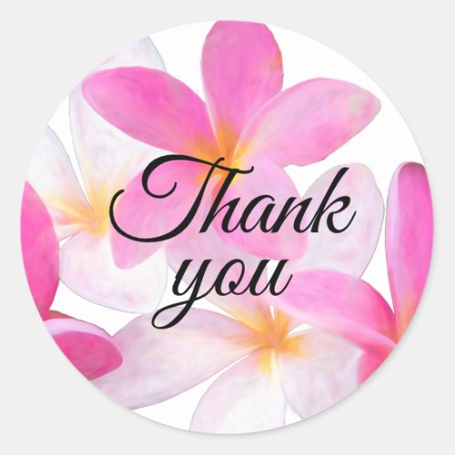 Beach Tropical Floral Pink Wedding Thank You Classic Round Sticker