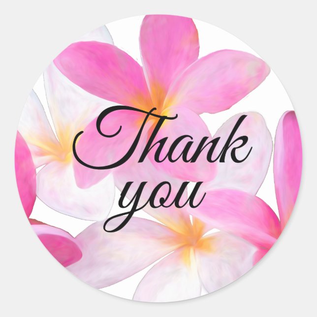 Beach Tropical Floral Pink Wedding Thank You Classic Round Sticker (Front)