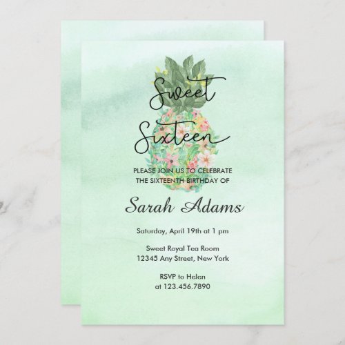 Beach Tropical Floral Watercolor Sweet Sixteen Invitation