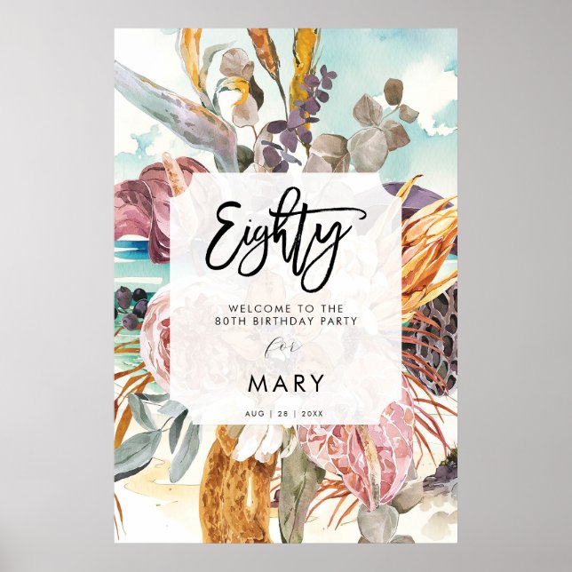beach tropical florals eighty welcome sign poster (Front)
