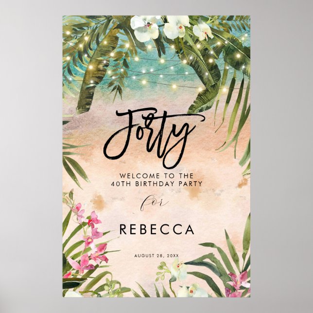 beach tropical florals forty welcome sign poster (Front)