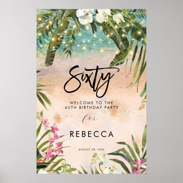 beach tropical florals sixty welcome sign poster (Front)