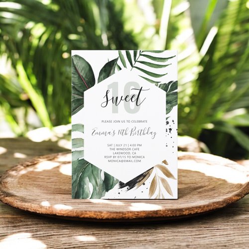 Beach Tropical Greenery Birthday Sweet 16 Invitation