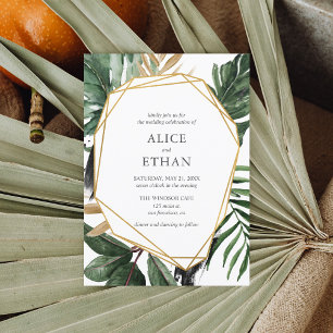 Beach Tropical Greenery Leaves Geometric Wedding Invitation