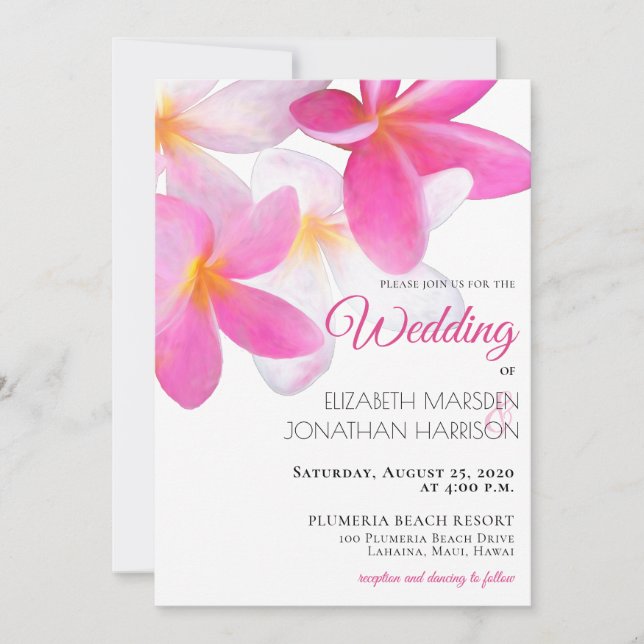 Beach Tropical Hawaii Floral Pink Wedding Invitation (Front)