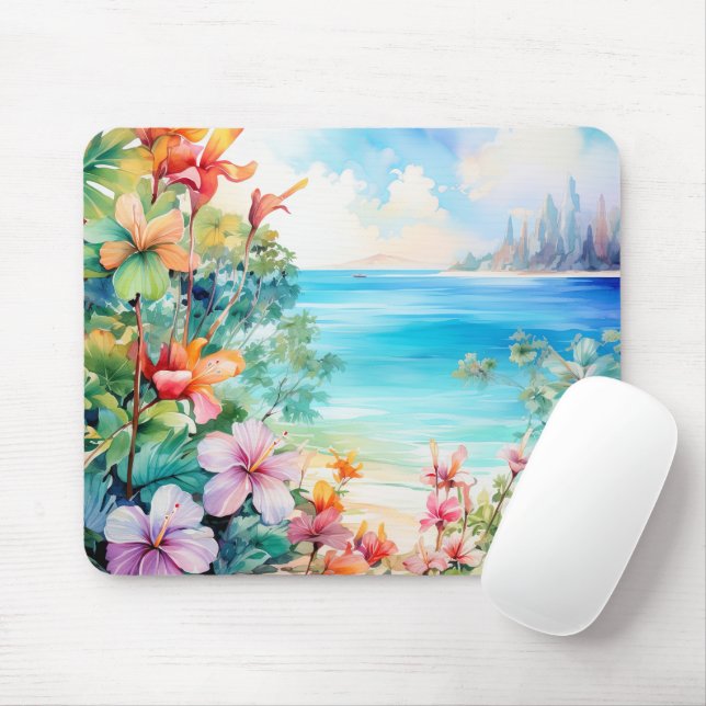 Beach Tropical Island Hibiscus Floral  Mouse Pad (With Mouse)