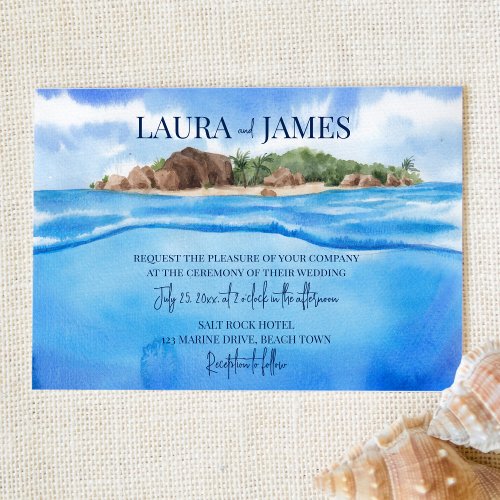 Beach tropical island wedding invitation