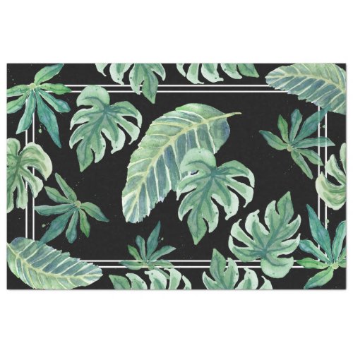 Beach Tropical Jungle Leaf Foliage Black n Green Tissue Paper