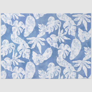 Beach Tropical Jungle Leaf Foliage Blue and White Tissue Paper
