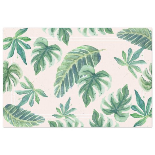 Beach Tropical Jungle Leaf Foliage Blush n Green Tissue Paper