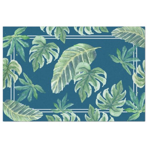 Beach Tropical Jungle Leaf Foliage Teal Blue Green Tissue Paper