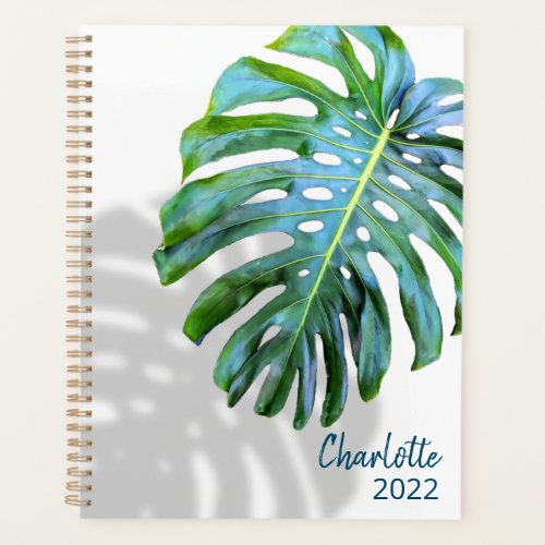 BeachTropical Leaf w Shadow White Wood Your Name Planner