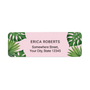 Beach Tropical Leaves Blush Pink Address Label