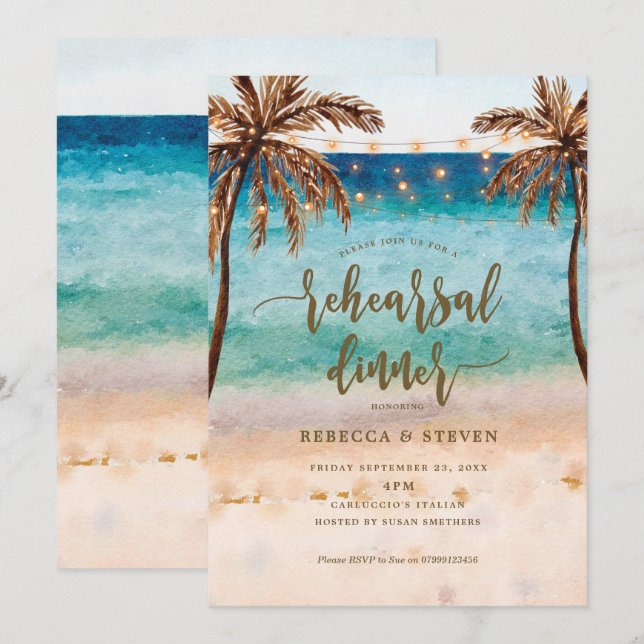 beach tropical modern rehearsal dinner invitation (Front/Back)
