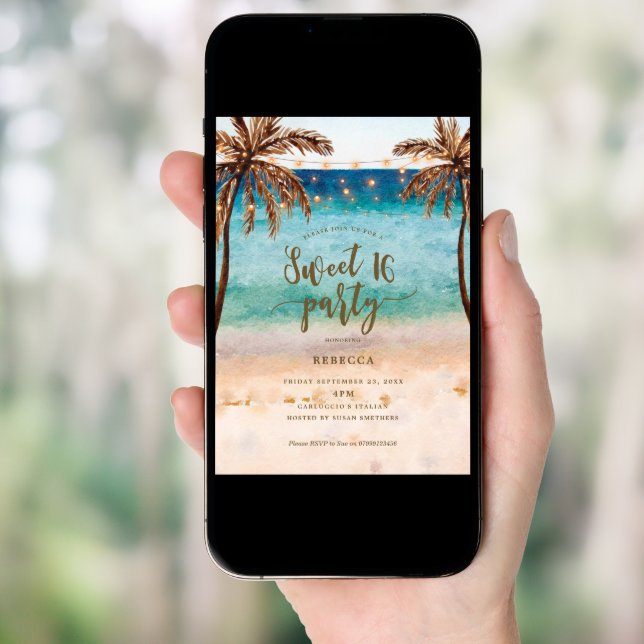 beach tropical modern sweet 16 invitation (Front Digital)