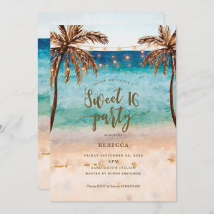 beach tropical modern sweet 16 invitation